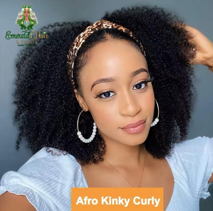 Brazilian Human Hair Headband Wigs -Various Curls