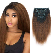 Load image into Gallery viewer, Brazilian Remy Kinky Straight Clip-in Human Hair Extensions