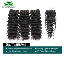 Load image into Gallery viewer, Brazilian Deep Wave Remy 100% Human Hair 3 Bundles With Lace Closure - Middle/Free Part