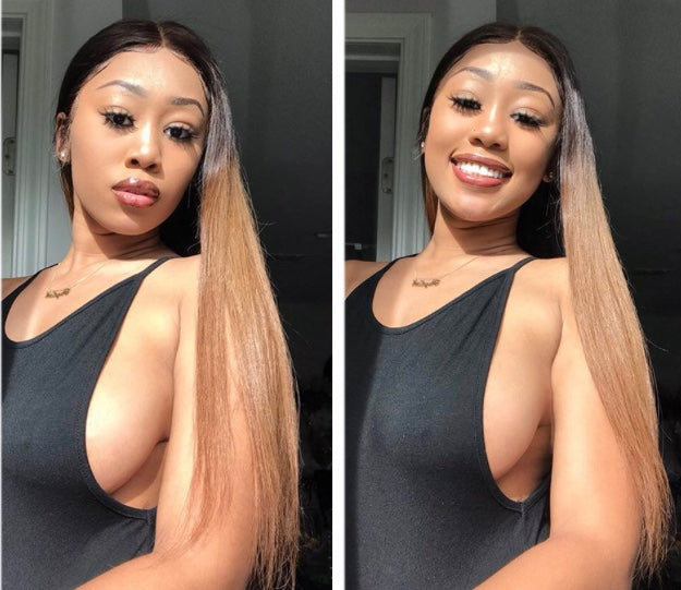 Honey Blonde Ombre Brazilian Remy Lace Front Wig - Deep Part -"Sapphire"