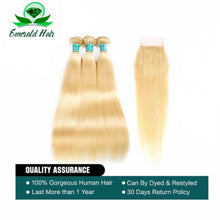 Load image into Gallery viewer, Brazilian Blonde Straight 100% Remy Human Hair - 3 Bundles With Closure