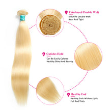 Load image into Gallery viewer, Brazilian Blonde Straight 100% Remy Human Hair - 3 Bundles With Closure