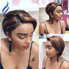 Load image into Gallery viewer, Alicrown Highlight Ombre Pixie Cut Wigs Lace Front Human Hair Wigs 180% Density Brazilian Pixie Wigs Non-Remy Middle Ration