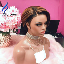 Load image into Gallery viewer, Alicrown Highlight Ombre Pixie Cut Wigs Lace Front Human Hair Wigs 180% Density Brazilian Pixie Wigs Non-Remy Middle Ration