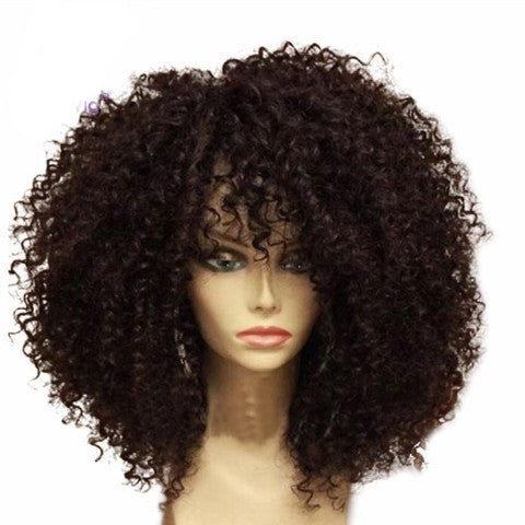 Kinky Curly Brazilian Human Hair Wig with Bangs - Olive