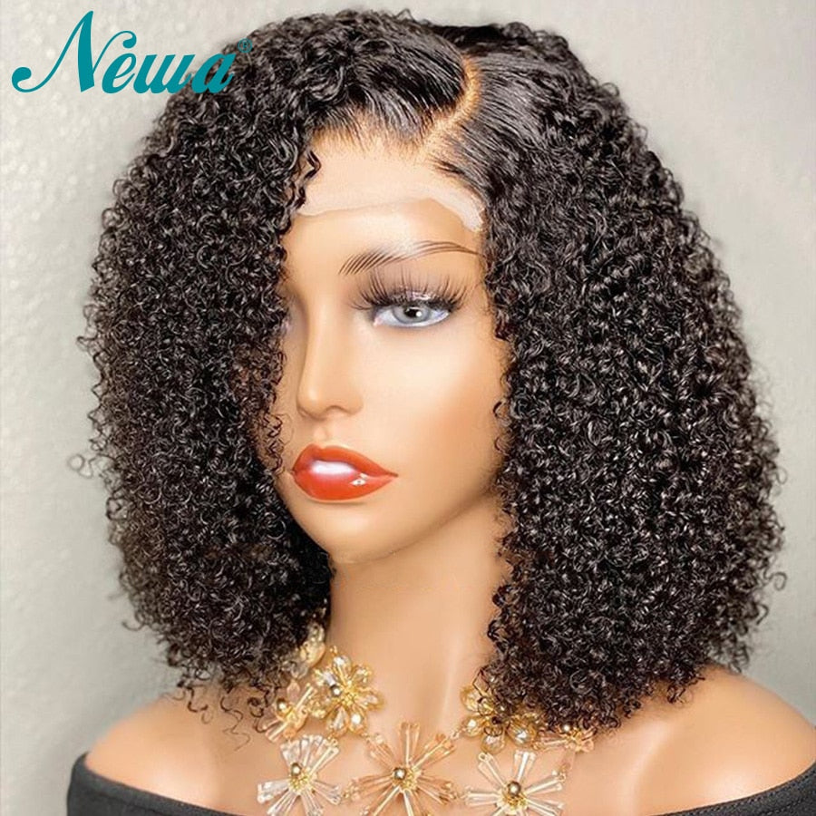 Newa Hair 13x6 Curly Lace Front Human Hair Wigs Pre Plucked Ombre Lace Front Wigs Short Bob Wigs Brazilian Remy Lace Frontal Wig