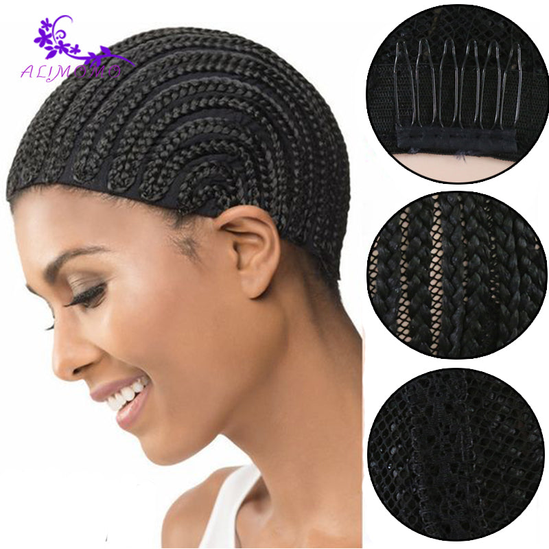 Popular Black Cornrow Wig Caps For Making Wigs With Adjustable Strap Braided Cap 10pcs/pack For Wig Cap Crochet Synthetic Braid