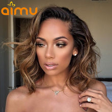 Load image into Gallery viewer, Side Part Ombre Lace Front Wig With Baby Hair Loose Wave 13x6 Pre Plucked Short Bob Human Hair Wig For Black Women 180 Density