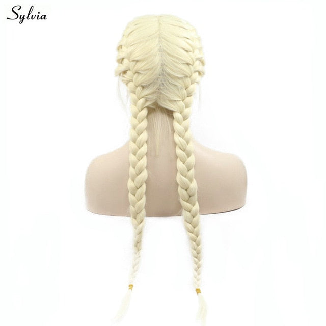 Sylvia Natural 2x Twist Braids Wig Pastel Blonde Color Long Synthetic Lace Front Braided Wigs with Baby Hair Middle Parting 24"