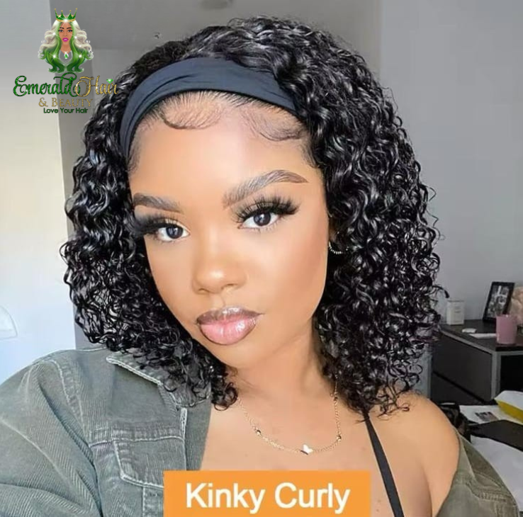 Brazilian Human Hair Headband Wigs -Various Curls