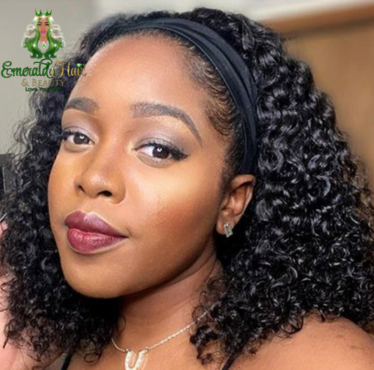 Brazilian Human Hair Headband Wigs -Various Curls
