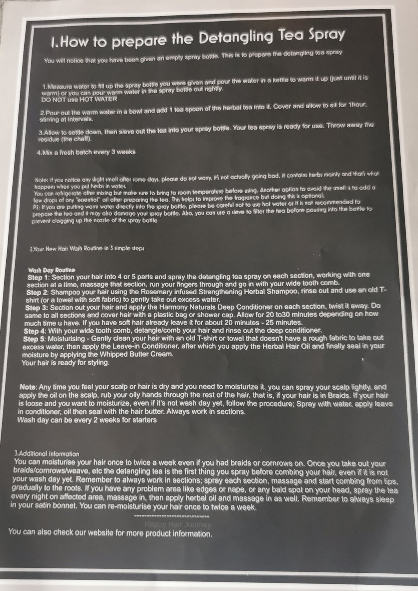Harmony Naturals Instruction Leaflet