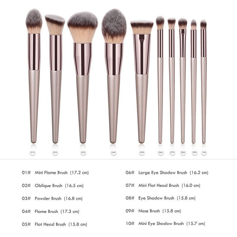 10-Piece Champagne Makeup brush Set