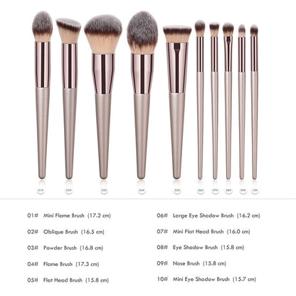 10-Piece Champagne Makeup brush Set