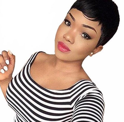 Short Straight Brazilian Human Remy None Lace Wig -  4inch