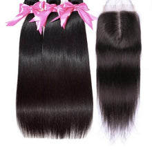 Load image into Gallery viewer, Peruvian Straight Hair Bundles With Closure - Natural Hair Colour
