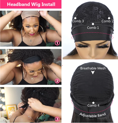 Brazilian Afro Kinky Curly Headband Wig -Tasha