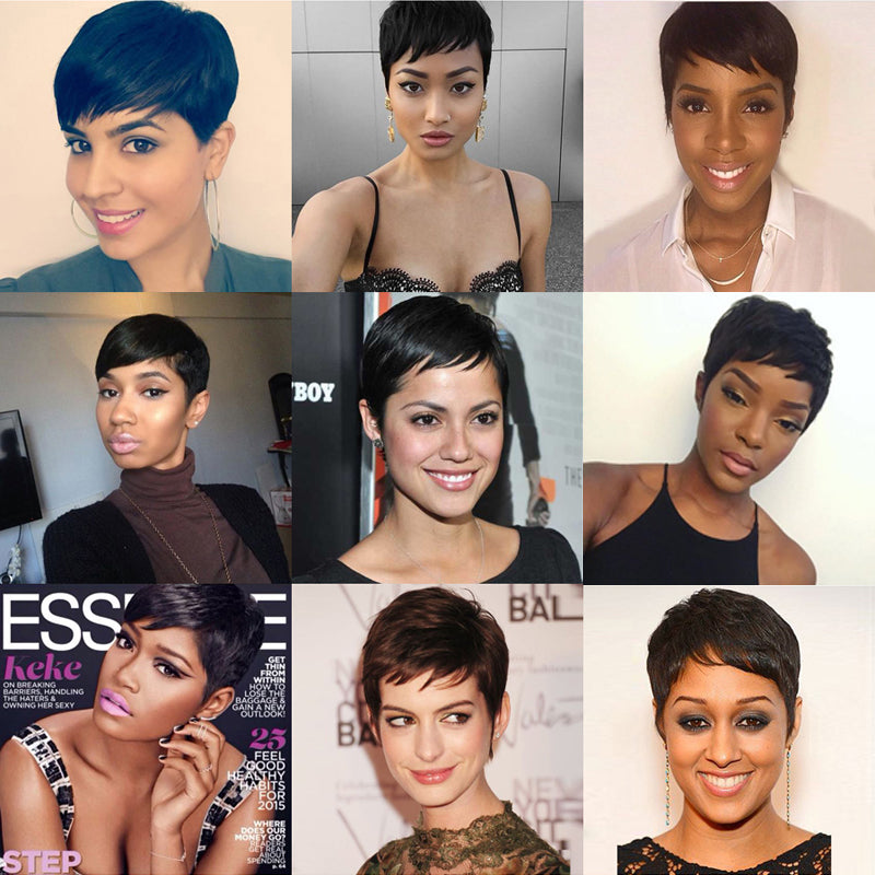Short Straight Brazilian Human Remy None Lace Wig -  4inch