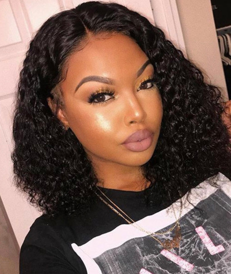 Curly Brazilian Lace Front Wet and Wavy Short Bob Human Hair Wig - Cindy