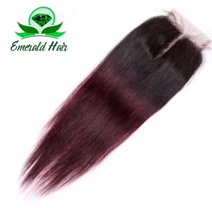 Brazilian Remy Coloured Straight Hair - 3 Bundles With 4*4 Lace Closure - 1B/99J