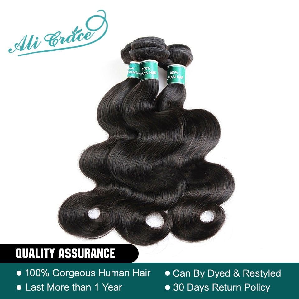 ALI GRACE Hair Brazilian Body Wave Hair 3 Bundles 100% Remy Human Hair Full Cuticle Aligned Human Hair Weaves Tangle Free