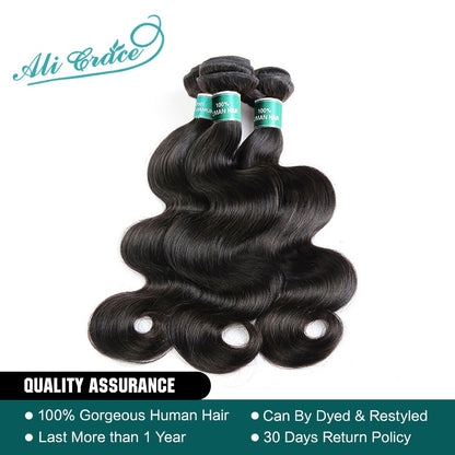 ALI GRACE Hair Brazilian Body Wave Hair 3 Bundles 100% Remy Human Hair Full Cuticle Aligned Human Hair Weaves Tangle Free