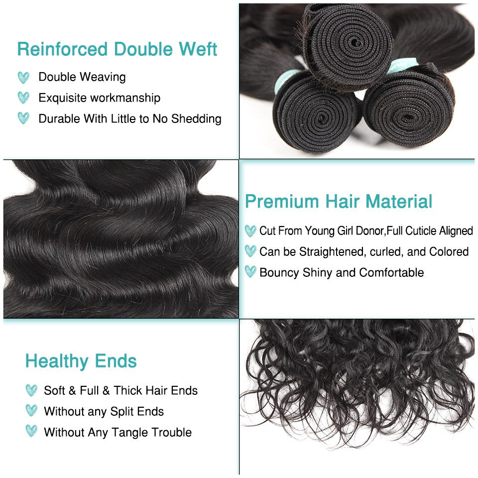 ALI GRACE Hair Brazilian Body Wave Hair 3 Bundles 100% Remy Human Hair Full Cuticle Aligned Human Hair Weaves Tangle Free