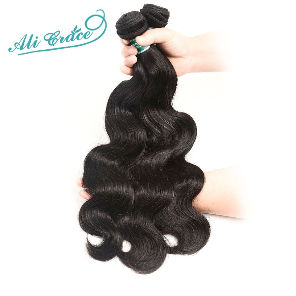 ALI GRACE Hair Brazilian Body Wave Hair 3 Bundles 100% Remy Human Hair Full Cuticle Aligned Human Hair Weaves Tangle Free