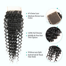 Load image into Gallery viewer, Brazilian Deep Wave Remy 100% Human Hair 3 Bundles With Lace Closure - Middle/Free Part
