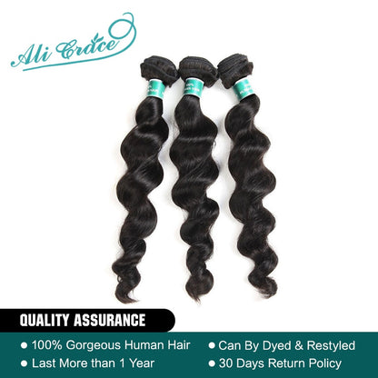 Ali Grace Hair Brazilian Loose Wave 3 Bundles 100% Remy Brazilian Hair 3 Pieces Pack Loose Wave Brazilian Hair Weave Bundles