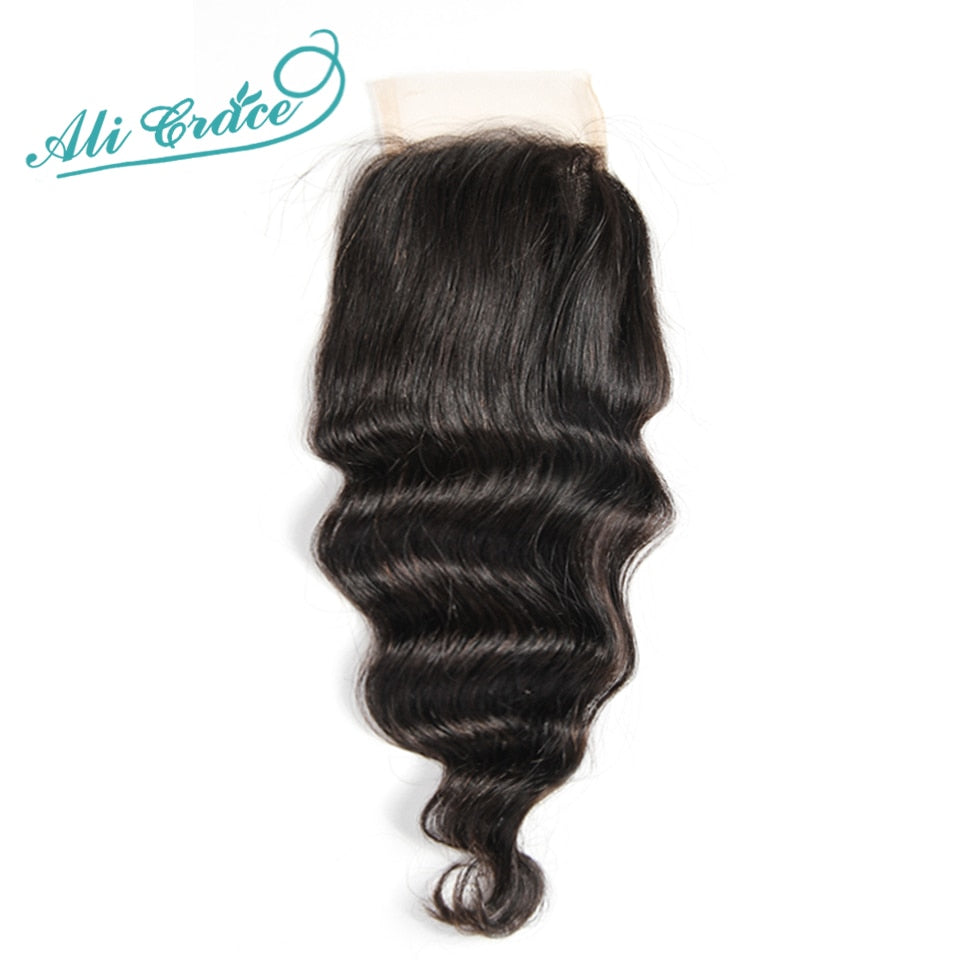 Ali Grace Hair Brazilian Loose Wave Bundles With Closure 100% Remy Hair 3 Bundles With 4*4 Lace Closure Middle and Free Part