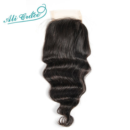 Ali Grace Hair Brazilian Loose Wave Bundles With Closure 100% Remy Hair 3 Bundles With 4*4 Lace Closure Middle and Free Part