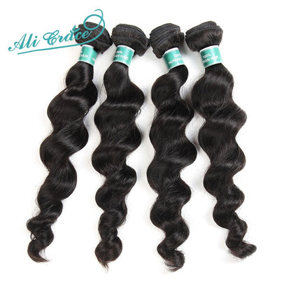 Ali Grace Hair Brazilian Loose Wave Bundles With Closure 100% Remy Hair 3 Bundles With 4*4 Lace Closure Middle and Free Part