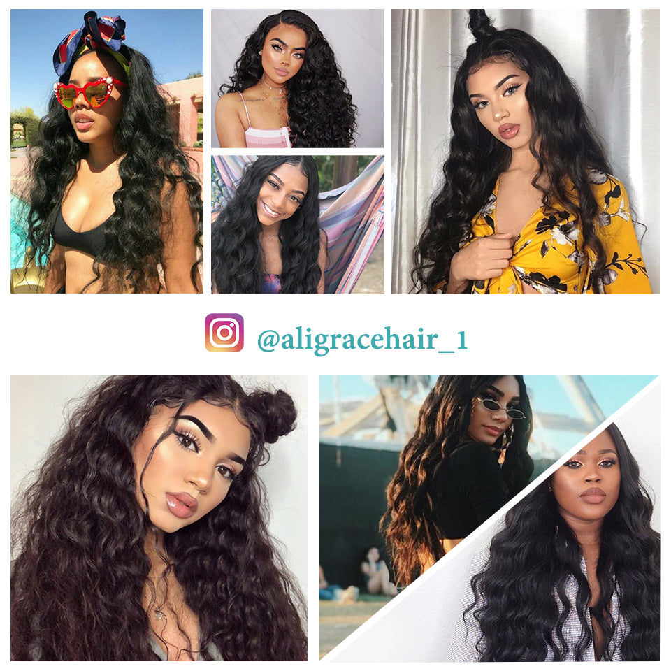 Ali Grace Hair Brazilian Loose Wave Bundles With Closure 100% Remy Hair 3 Bundles With 4*4 Lace Closure Middle and Free Part