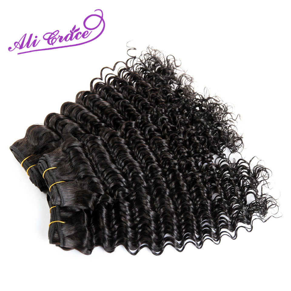 Ali Grace Hair Peruvian Deep Wave With Closure 3 Bundles With 13*4 Free Part Middle Part Ear to Ear Lace Frontal Remy Hair