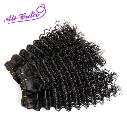 Ali Grace Hair Peruvian Deep Wave With Closure 3 Bundles With 13*4 Free Part Middle Part Ear to Ear Lace Frontal Remy Hair