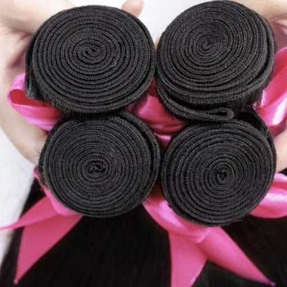 Peruvian Straight Hair Bundles With Closure - Natural Hair Colour