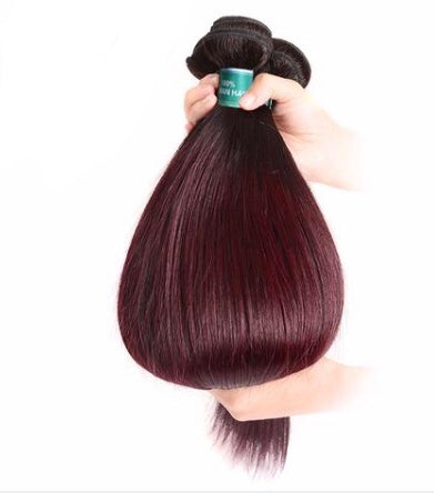 Brazilian Remy Coloured Straight Hair - 3 Bundles With 4*4 Lace Closure - 1B/99J