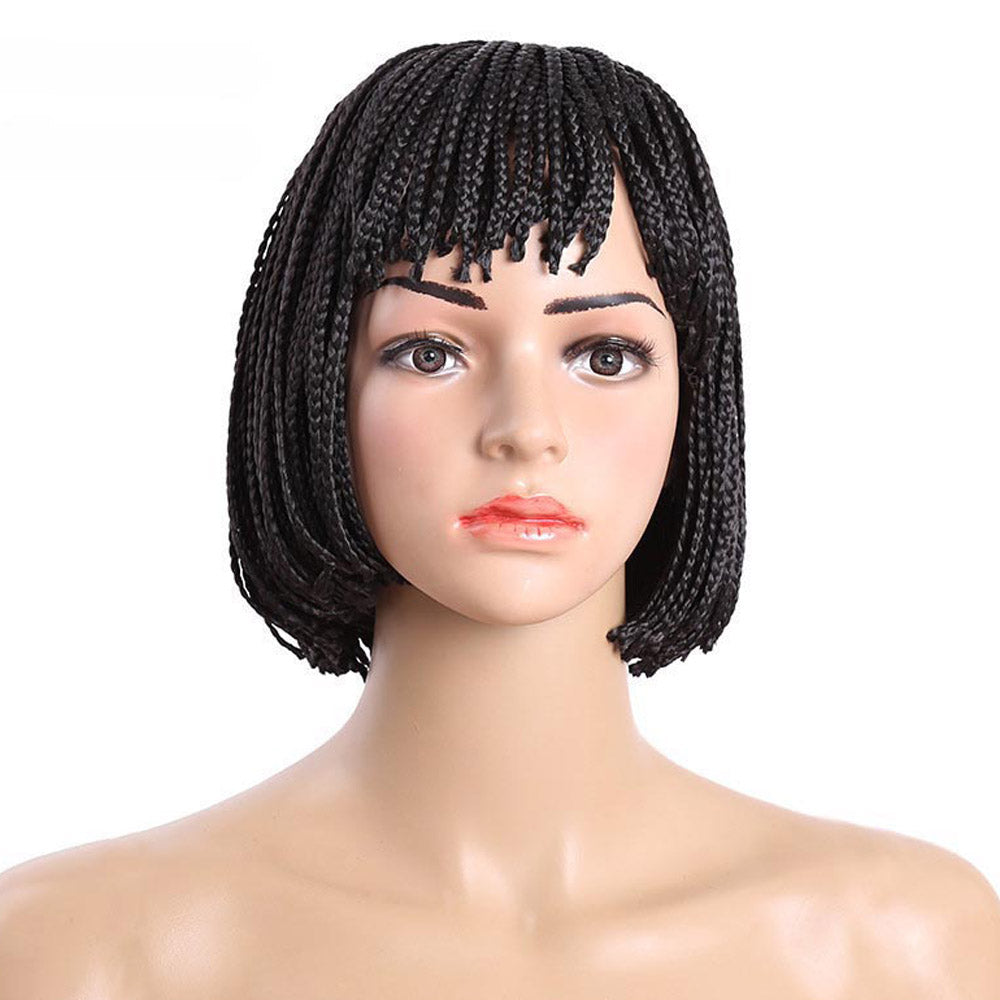 Black Short Bob Cosplay Wig - Micro Braided Box Braids