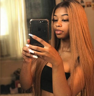 Honey Blonde Ombre Brazilian Remy Lace Front Wig - Deep Part -"Sapphire"