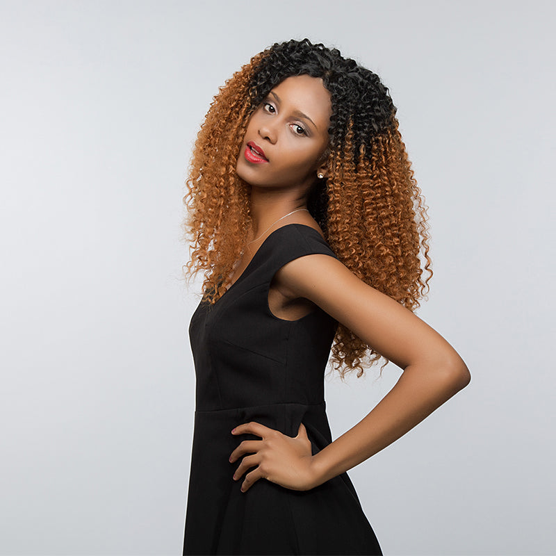 Kinky Curly Synthetic Lace Front Wig - Ombre Caramel Highlights