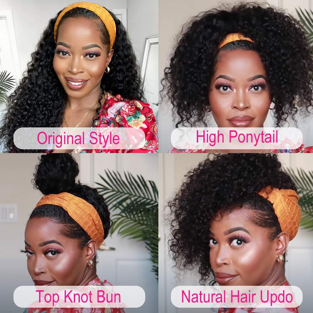 Brazilian Human Hair Headband Wigs -Various Curls