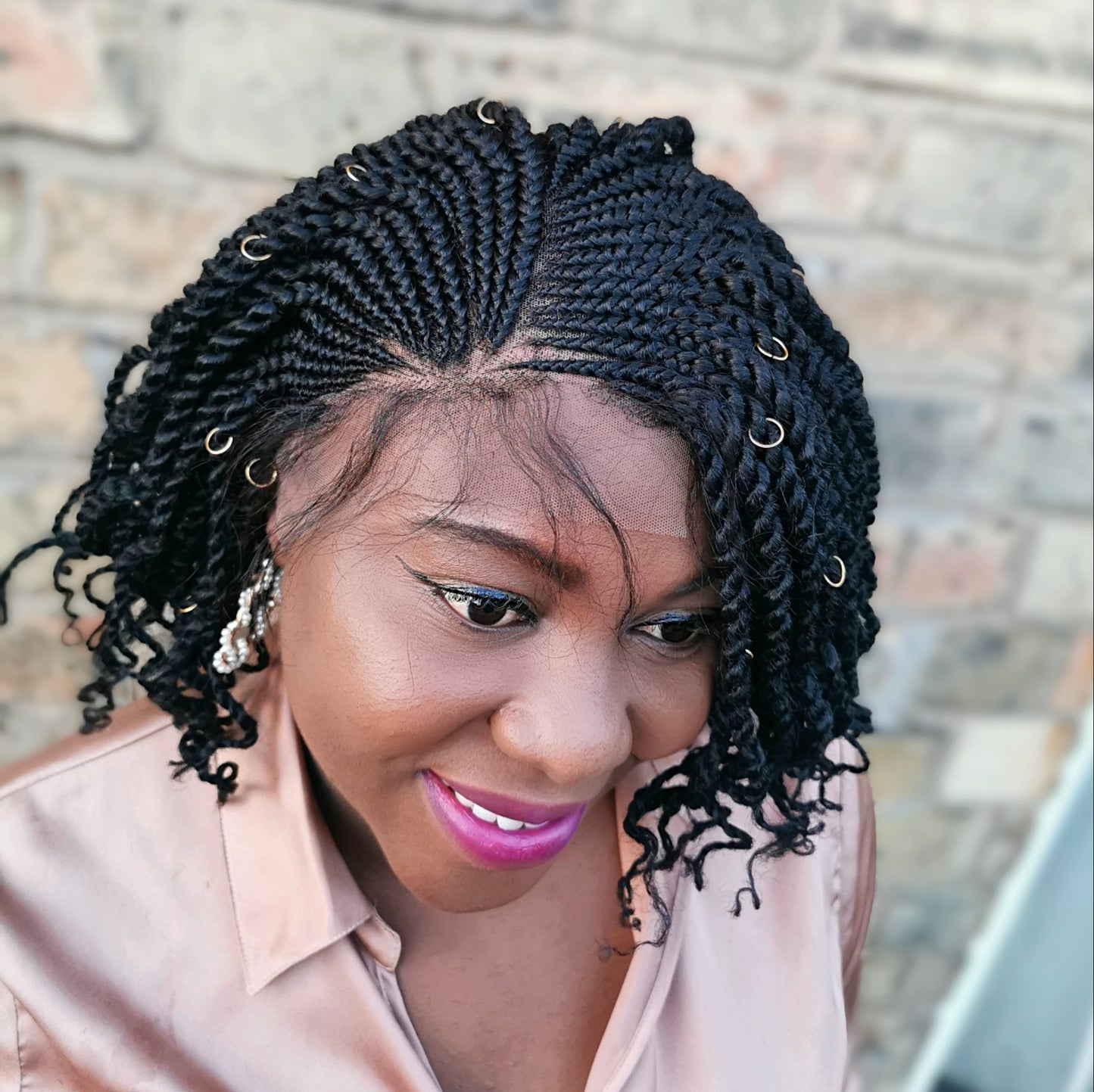 Lace Front Side Kinky Twists Wig - Tola