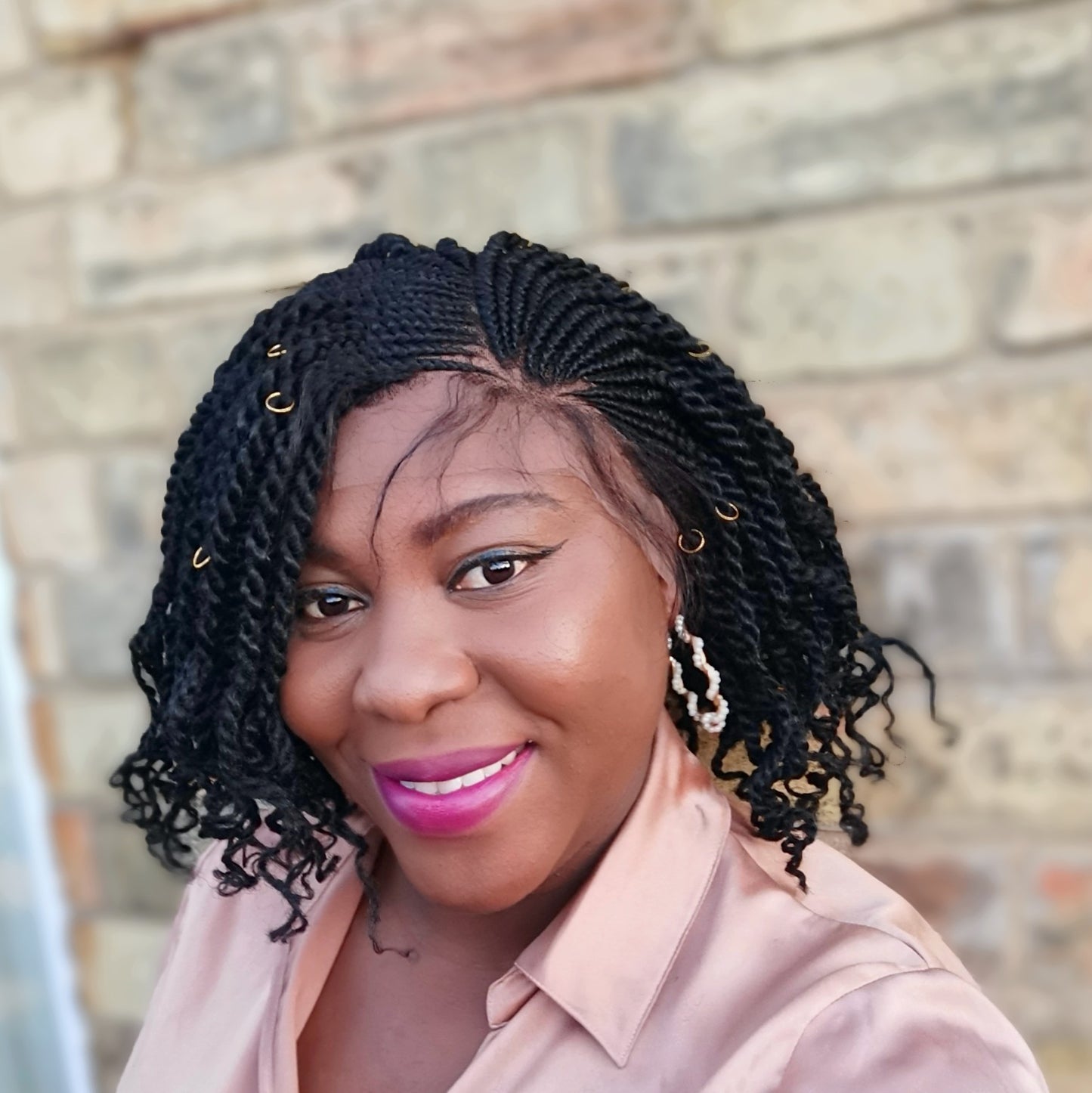 Lace Front Side Kinky Twists Wig - Tola