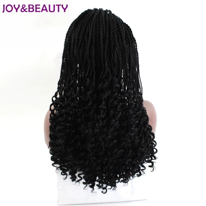 JOY&amp;BEAUTY Black Color Handmade braids Long Curly Synthetic Lace Front Wig High Temperature Fiber Women Wig 24inches Long