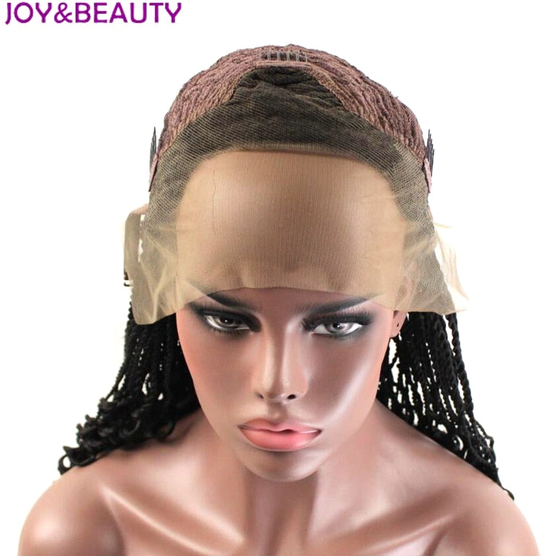 JOY&amp;BEAUTY Black Color Handmade braids Long Curly Synthetic Lace Front Wig High Temperature Fiber Women Wig 24inches Long