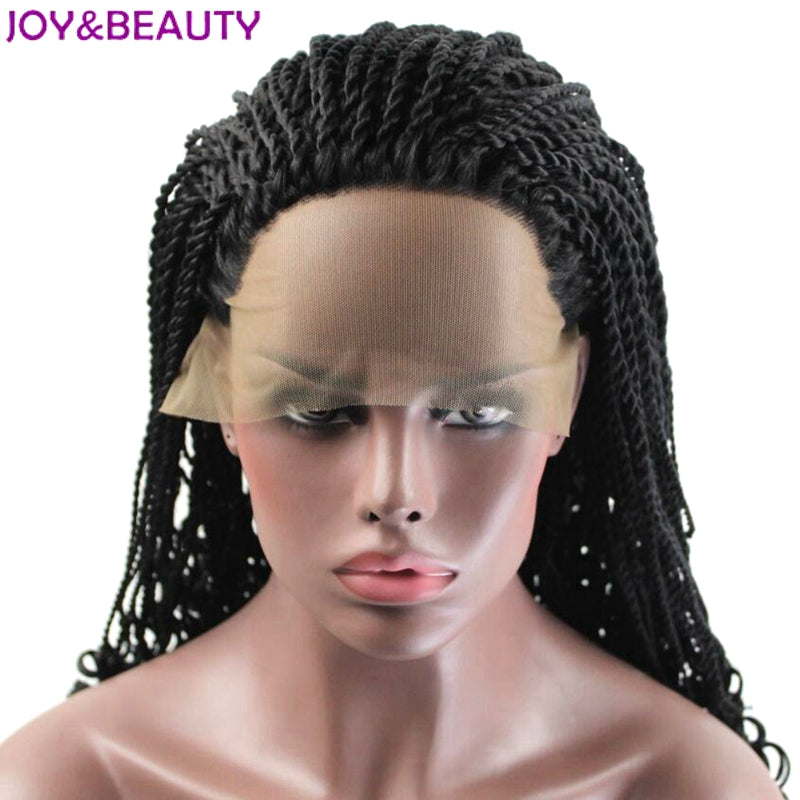 JOY&amp;BEAUTY Black Color Handmade braids Long Curly Synthetic Lace Front Wig High Temperature Fiber Women Wig 24inches Long