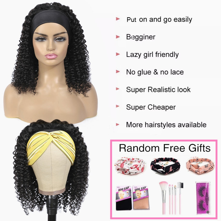 Kinky Curly Human Hair Headband Wig - Aria