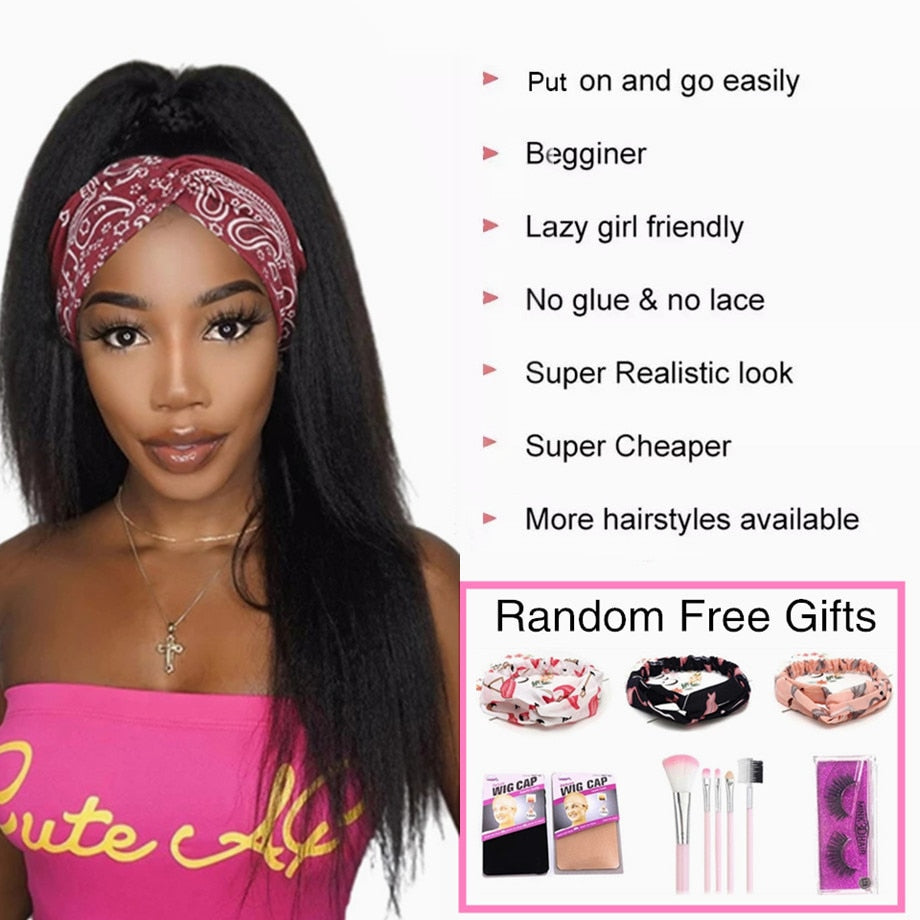 Brazilian Remy Kinky Straight Human Hair Headband Wig - Sasha