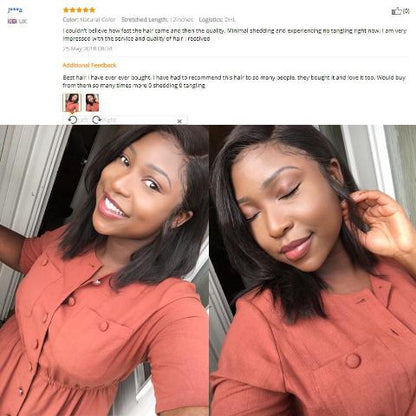 Short Straight Peruvian Pre Plucked Lace Front Human Hair Wig  - Deep Part - Nicoleta